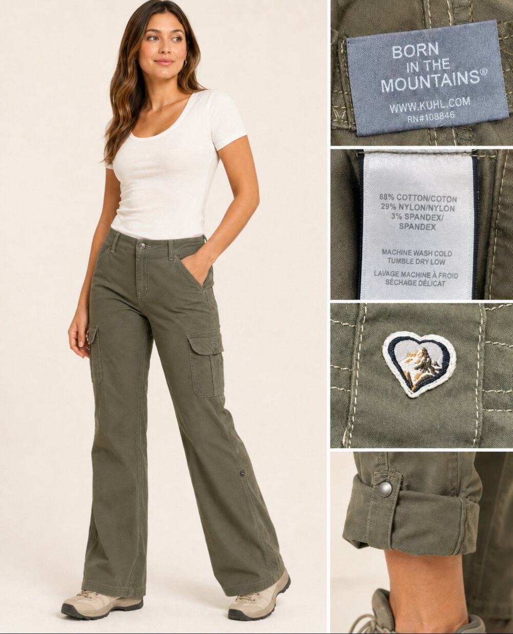 Gorpcore Kuhl Women's Wide Leg Cargo Pants Size 14 Olive Green Cotton Blend